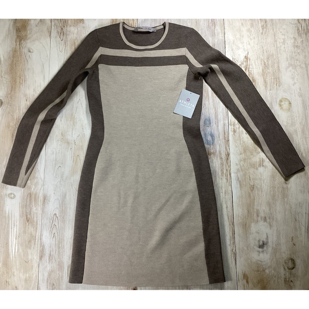New With Tags Athleta‎ Boreal Sweater Beige And Tan Dress Women's XS Soft Thick